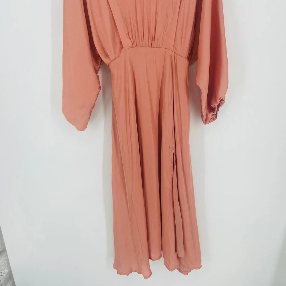 Blush Satin Midi Dress in Rose Blush with Balloon Sleeves - Picture 6 of 16